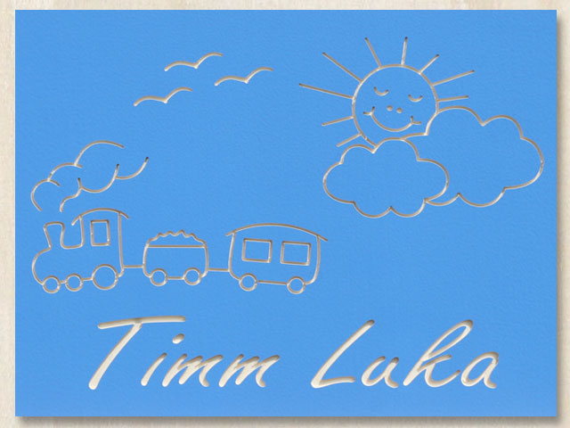 Kinderzimmer-T�rschild Wolkensonne und Zug