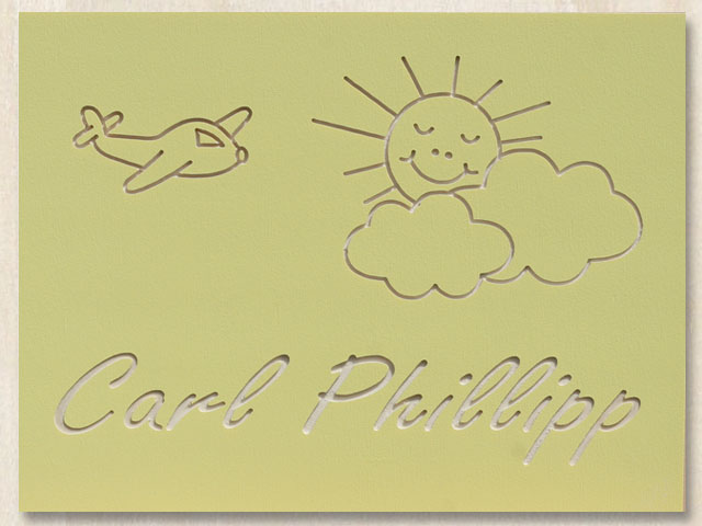 Kinderzimmer-T�rschild Wolken-Sonne mit Flugzeug